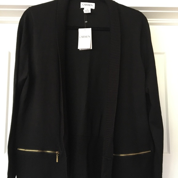 ☀️2/$22☀️ NWT Carmen Marc Valvo Black Open Cardigan - Picture 1 of 4